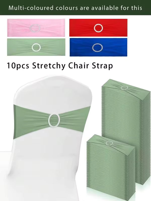 10pc/20pc/50pc Set Lime Green/Pink/Royal Blue/Red/Dark Green/Gold/White Elastic Chair Sash With Bowknot Buckle Slider, Suitable For Weddings, Parties, Receptions, Events, Ceremonies, Banquets, Decorations, Birthdays And More Meaningful Occasions
