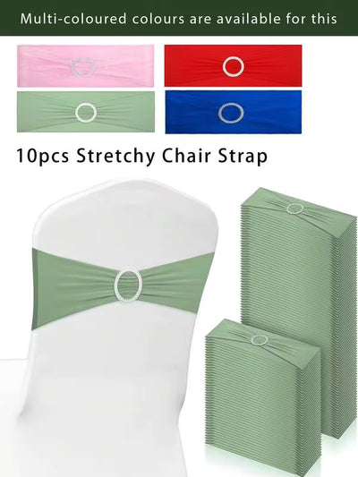 10pc/20pc/50pc Set Lime Green/Pink/Royal Blue/Red/Dark Green/Gold/White Elastic Chair Sash With Bowknot Buckle Slider, Suitable For Weddings, Parties, Receptions, Events, Ceremonies, Banquets, Decorations, Birthdays And More Meaningful Occasions