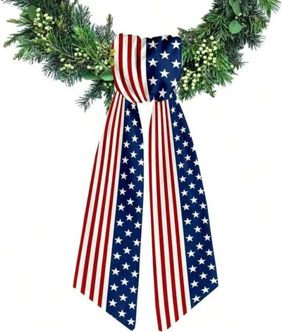 Wreath Sash, Wreaths Front Door, 4th Of July Door Wreath, Patriotic Ribbon, Patriotic Wreath Sash For Front Door Red White Stripe Wreaths Satin Sash Star Garland Ribbon Accessories For Indoor Outdoor Bow Bridal Shower Home Decor 5.1 X 54.3.