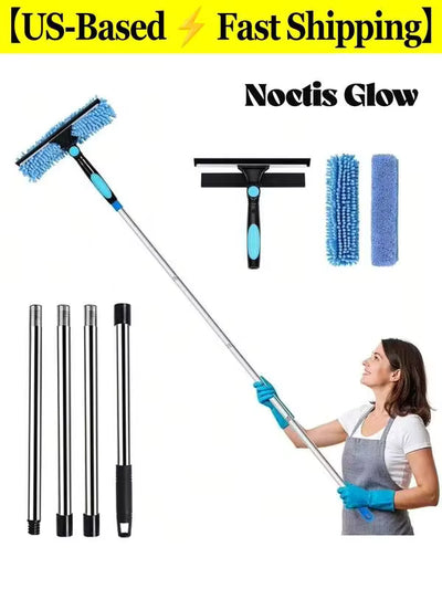 72" High Window Cleaning Squeegee Set With Extension Pole 2-In-1 High Window Cleaning Squeegee Set With 1 Rotatable Head And 2 Interchangeable Washers