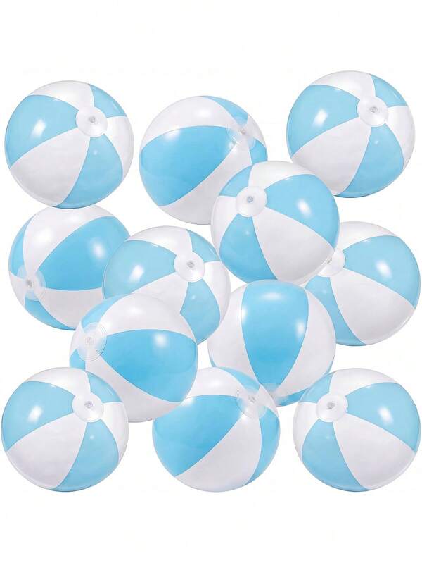Blue And White Inflatable Beach Ball, Soft Color Palette, Decorative Inflatable Ball, Macaron Color PVC, Party Decoration, Suitable For Summer Beach, Pool Party And Water Games For Adults, Summer Birthday Party Decoration And Beach Activities.
